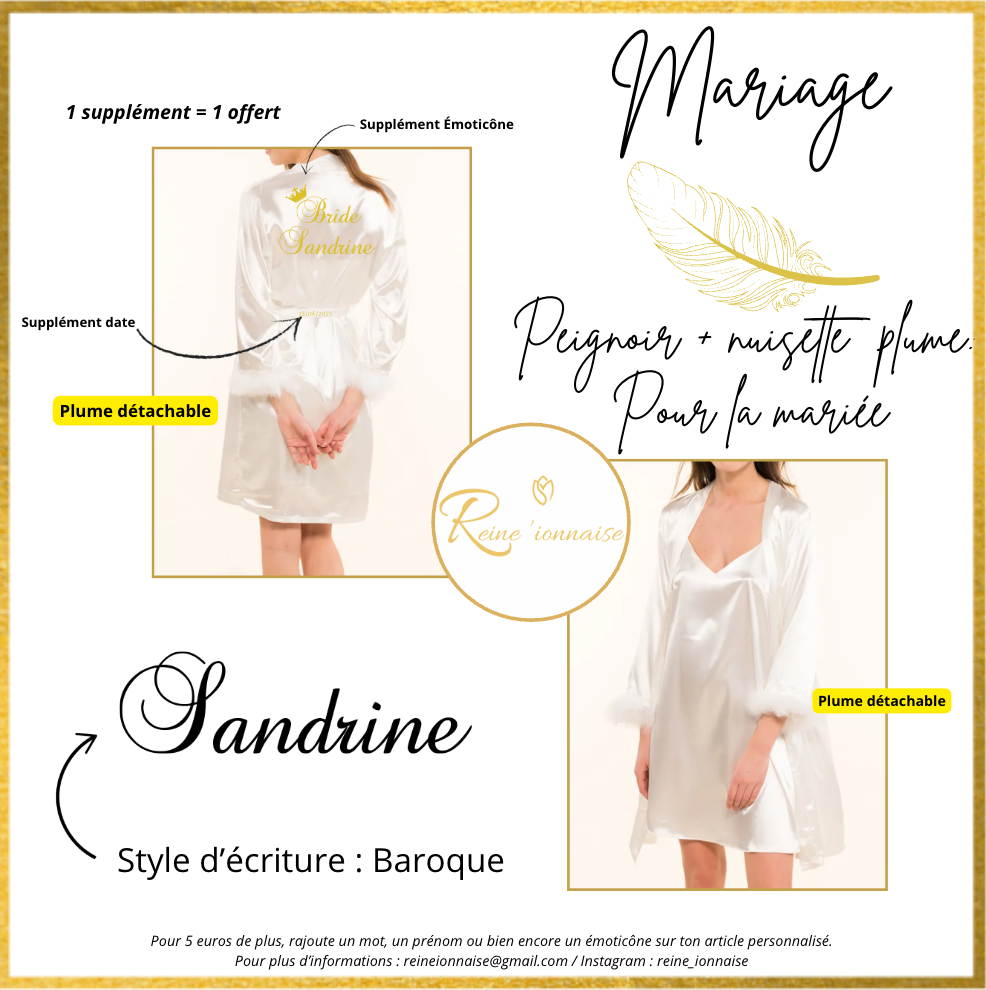 Peignoir mariage plume + nuisette blanc personnalisé 👰 🪶
